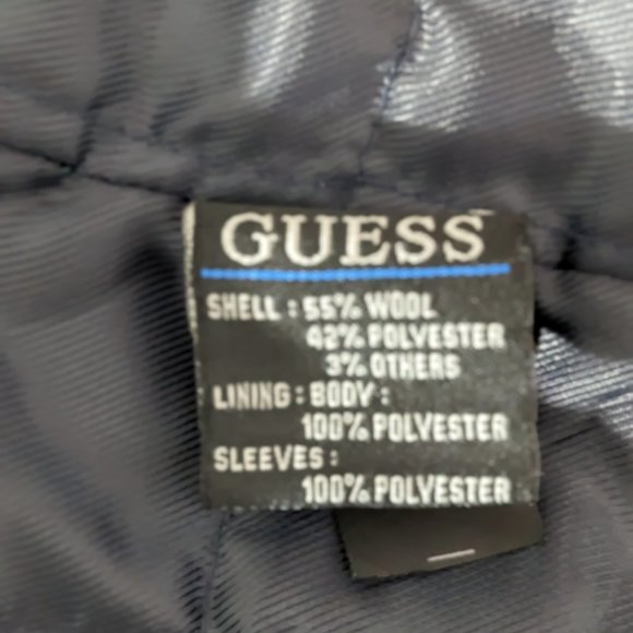 Men’s Guess Brandon Wool Blend Style Long Button Coat Sz Large Black - Picture 11 of 16